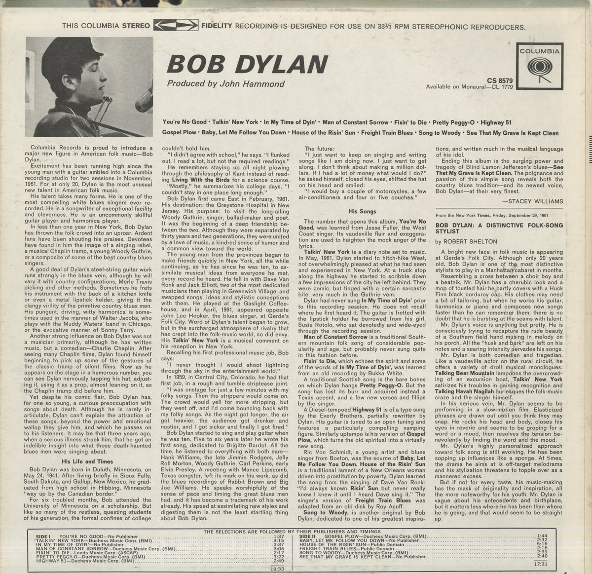 Bob Dylan / ボブ・ディラン / Bob Dylan (1962) (KCS 8579)