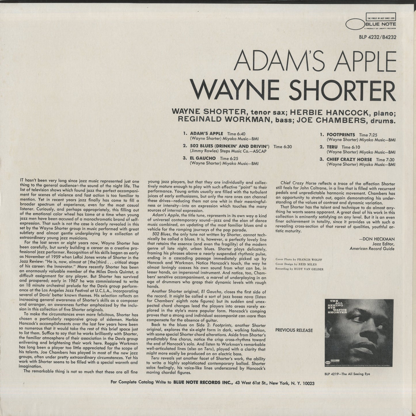 Wayne Shorter / ウェイン・ショーター / Adam’s Apple (BST-84232)