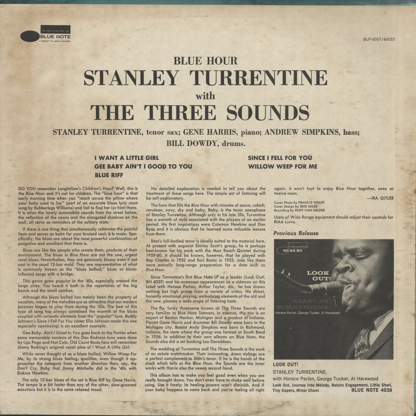 Stanley Turrentine with The Three Sounds / スタンリー・タレンタイン / Blue Hour (BST 84057)