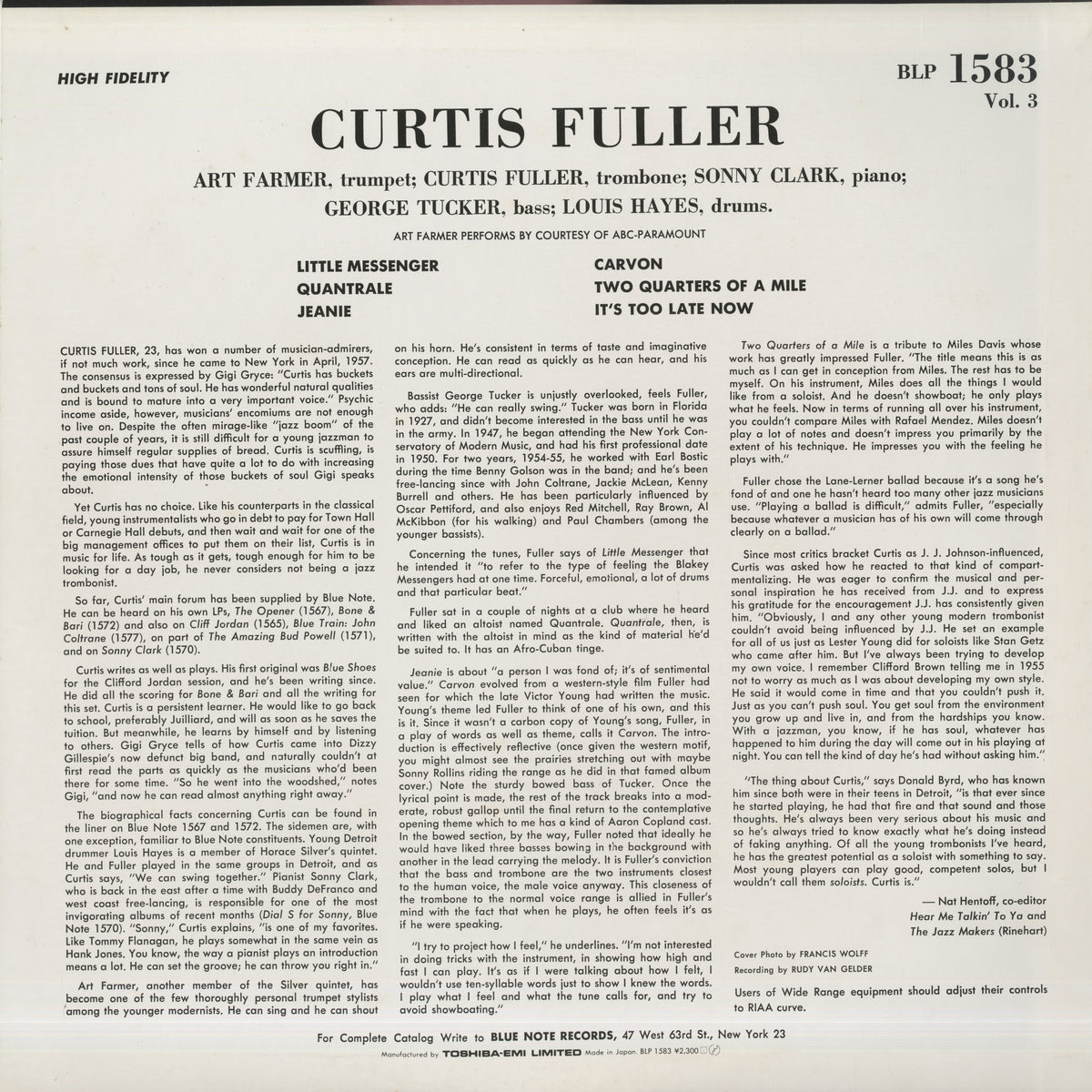 Curtis Fuller / カーティス・フラー / Vol.3 (BLP 1583)