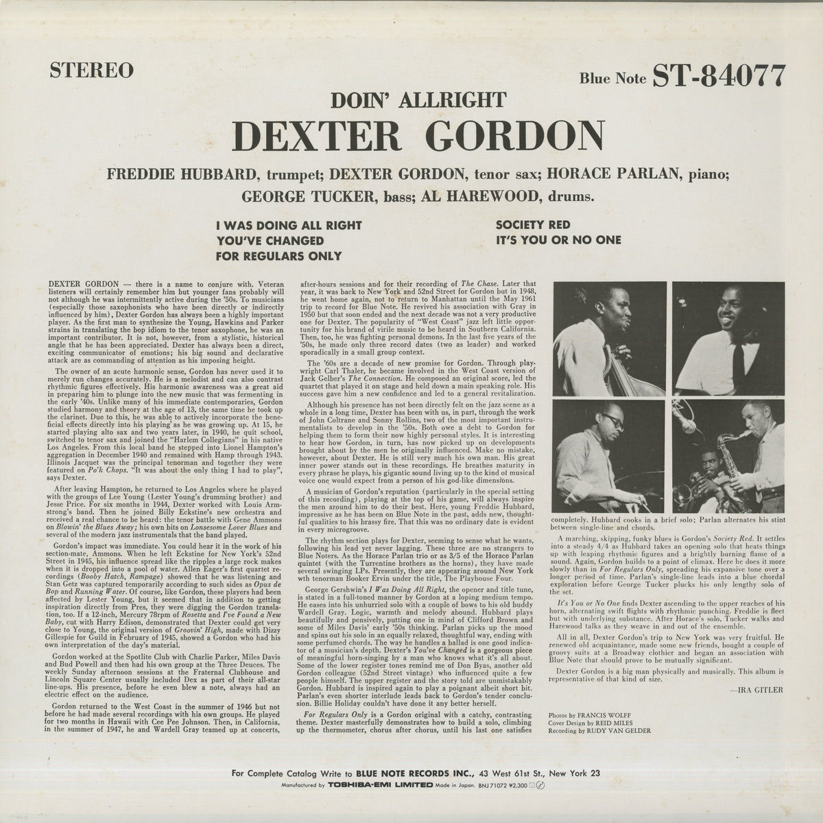 Dexter Gordon / デクスター・ゴードン / Doin' Allright (BST 84077)