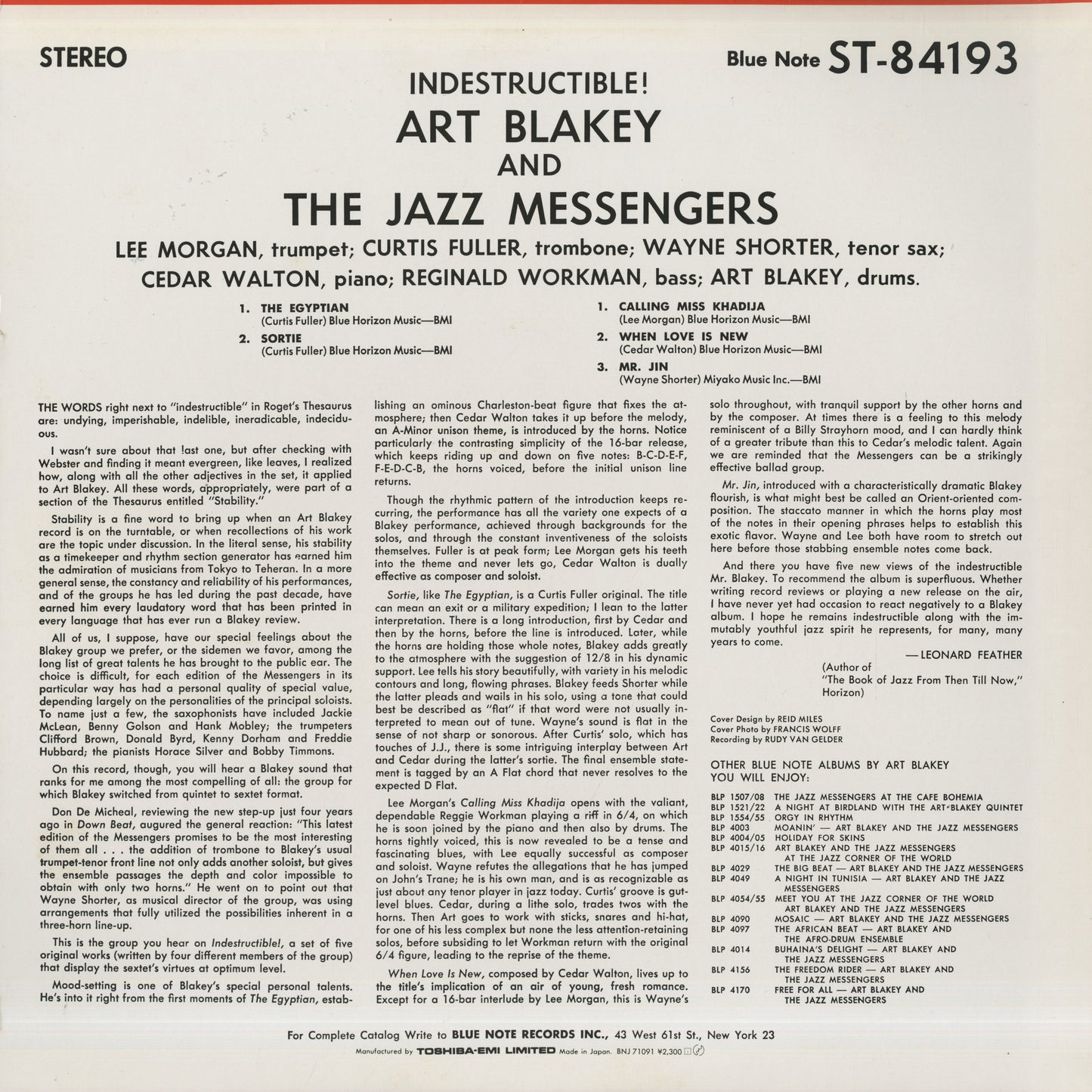 Art Blakey / アート・ブレイキー / Indestructible! (BNJ 71091)