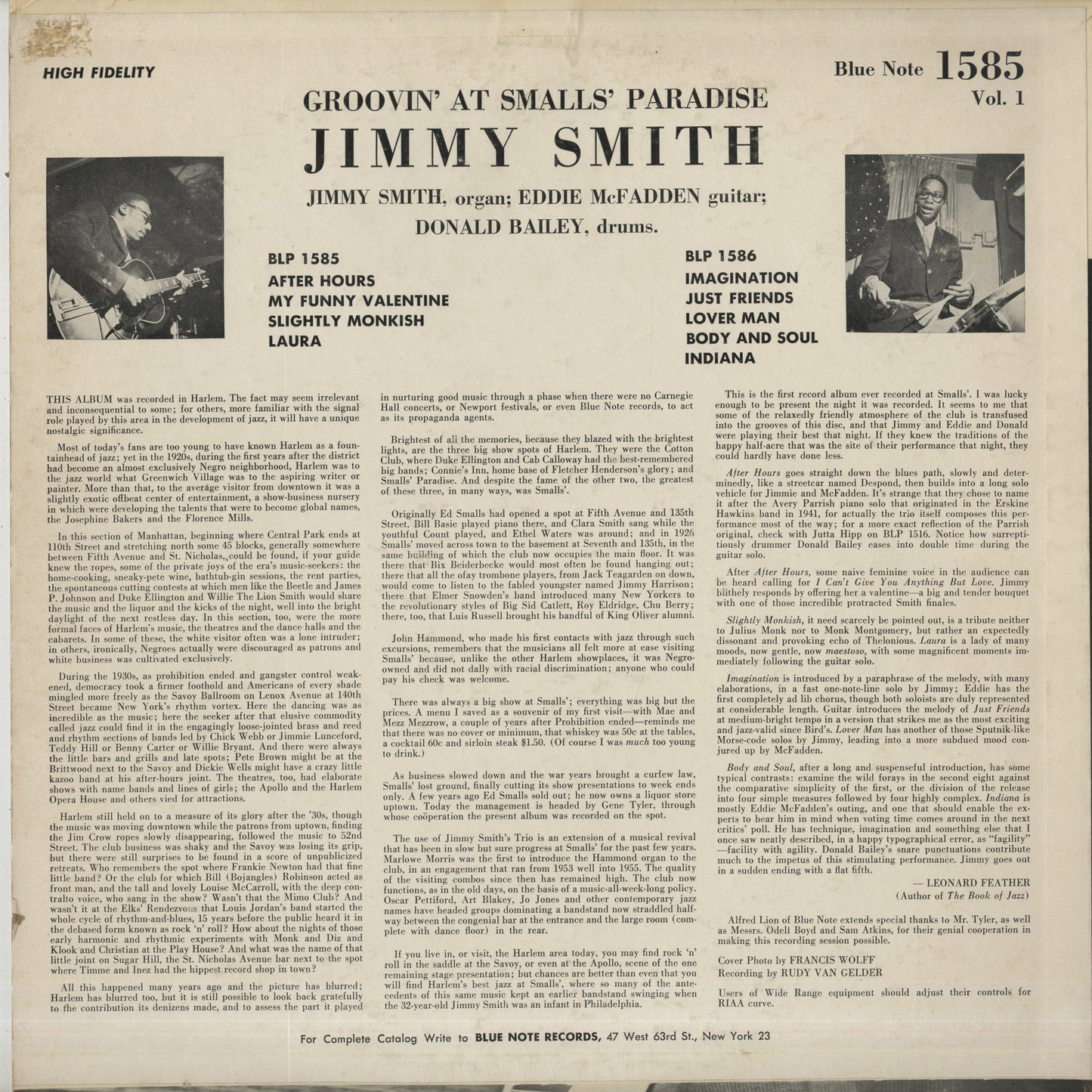 Jimmy Smith / ジミー・スミス / Groovin' At Smalls' Paradise Volume 1 (BLP 1585)