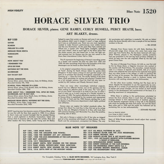 Horace Silver - Horace Silver Trio (BN 1520) 1983 JPN Blue Note｜中古LP