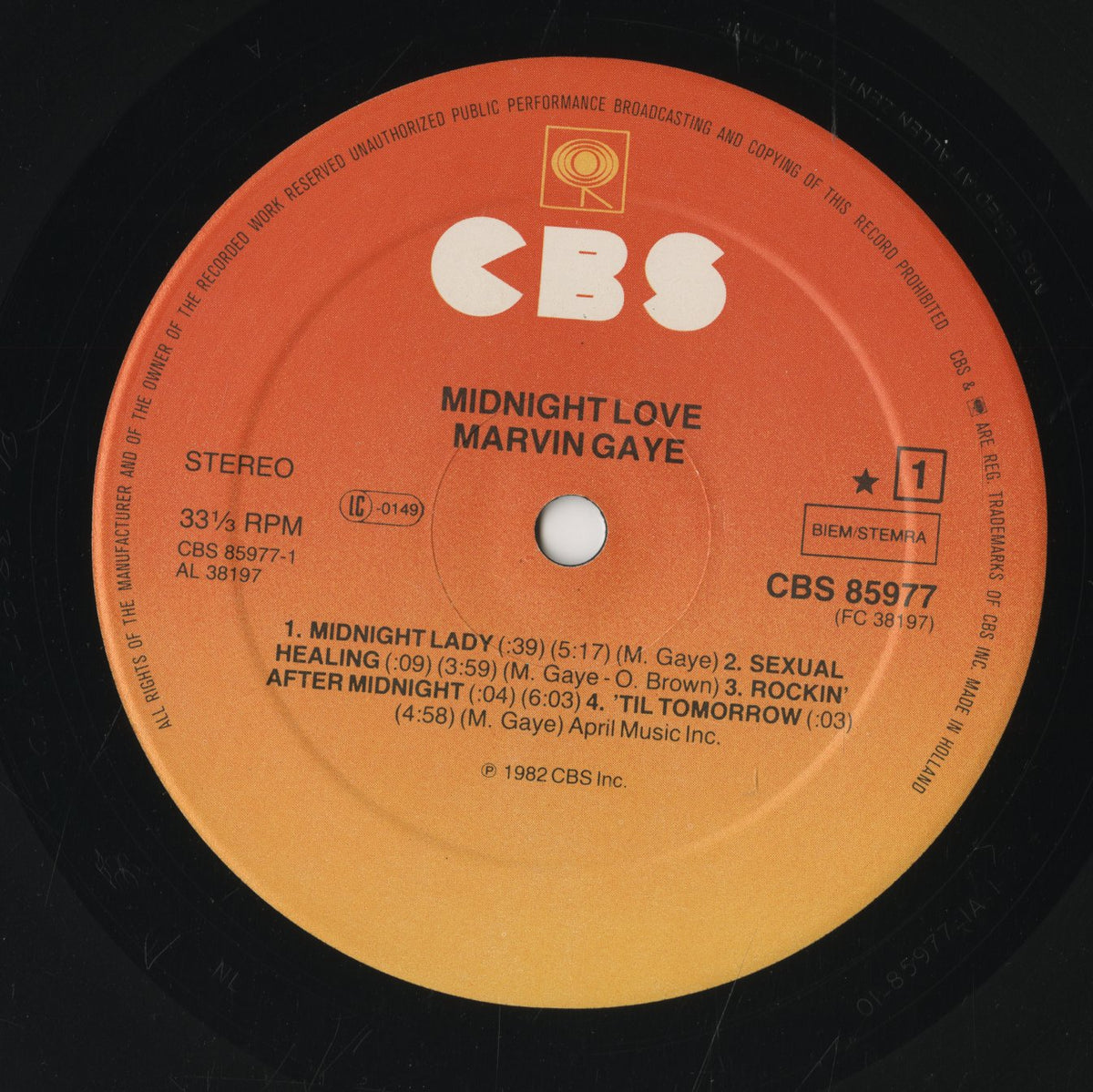 Marvin Gaye / マーヴィン・ゲイ / Midnight Love (CBS 85977)