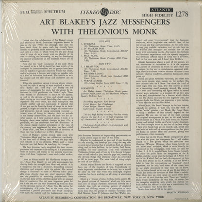 Art Blakey / アート・ブレイキー / Art Blakey's Jazz Messengers With Thelonious Monk (SD 1278)