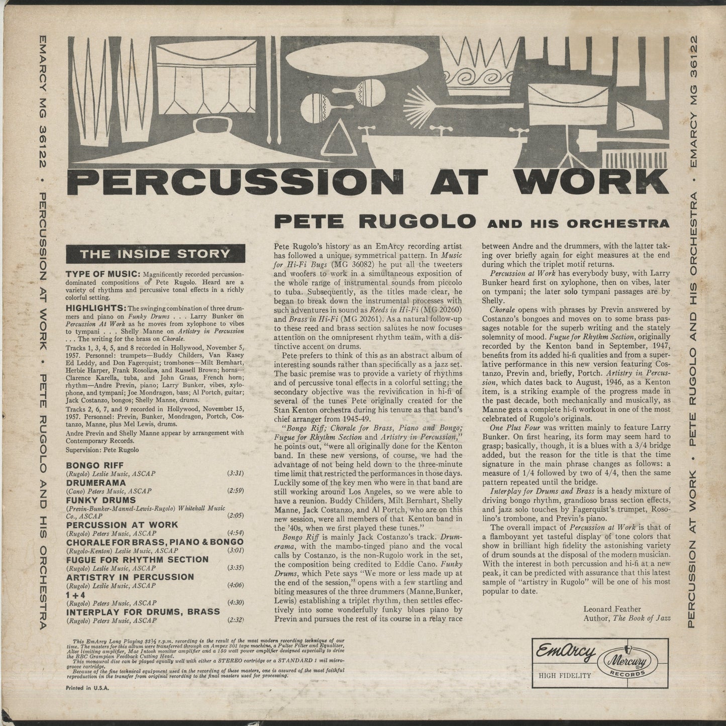 Pete Rugolo / ピート・ルゴロ / Percussion At Work(MG-36122)