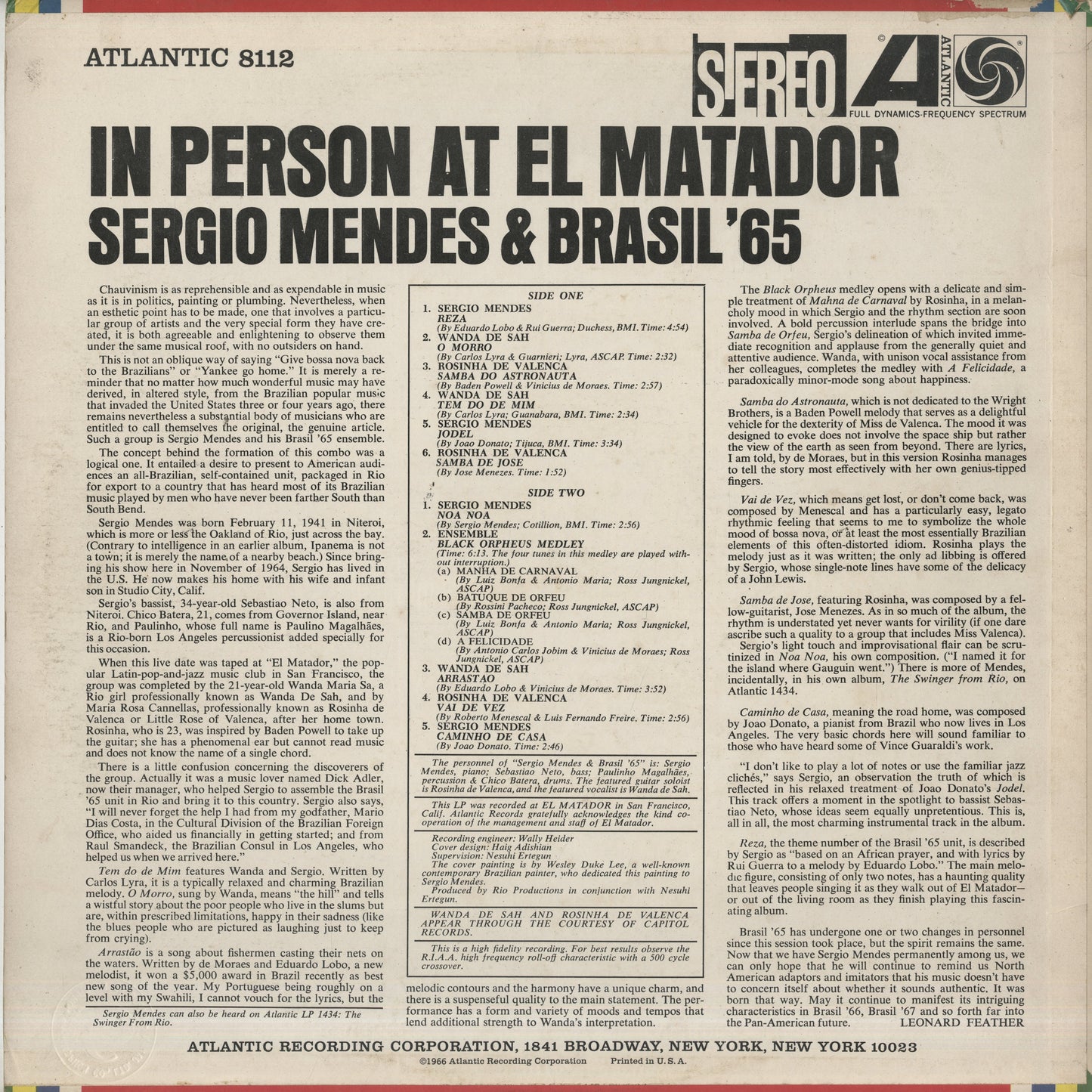 Sergio Mendes / セルジオ・メンデス / In Person At El Matador (8112)