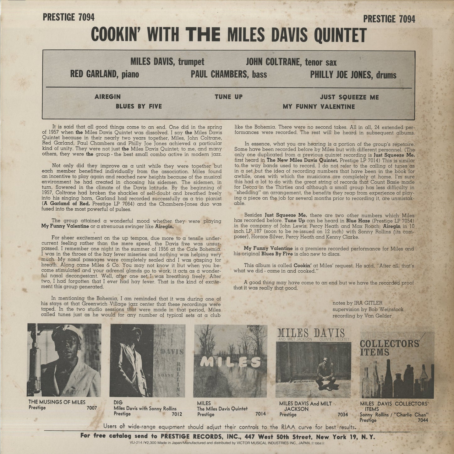 Miles Davis / マイルス・デイヴィス / Cookin' (VIJ-214)