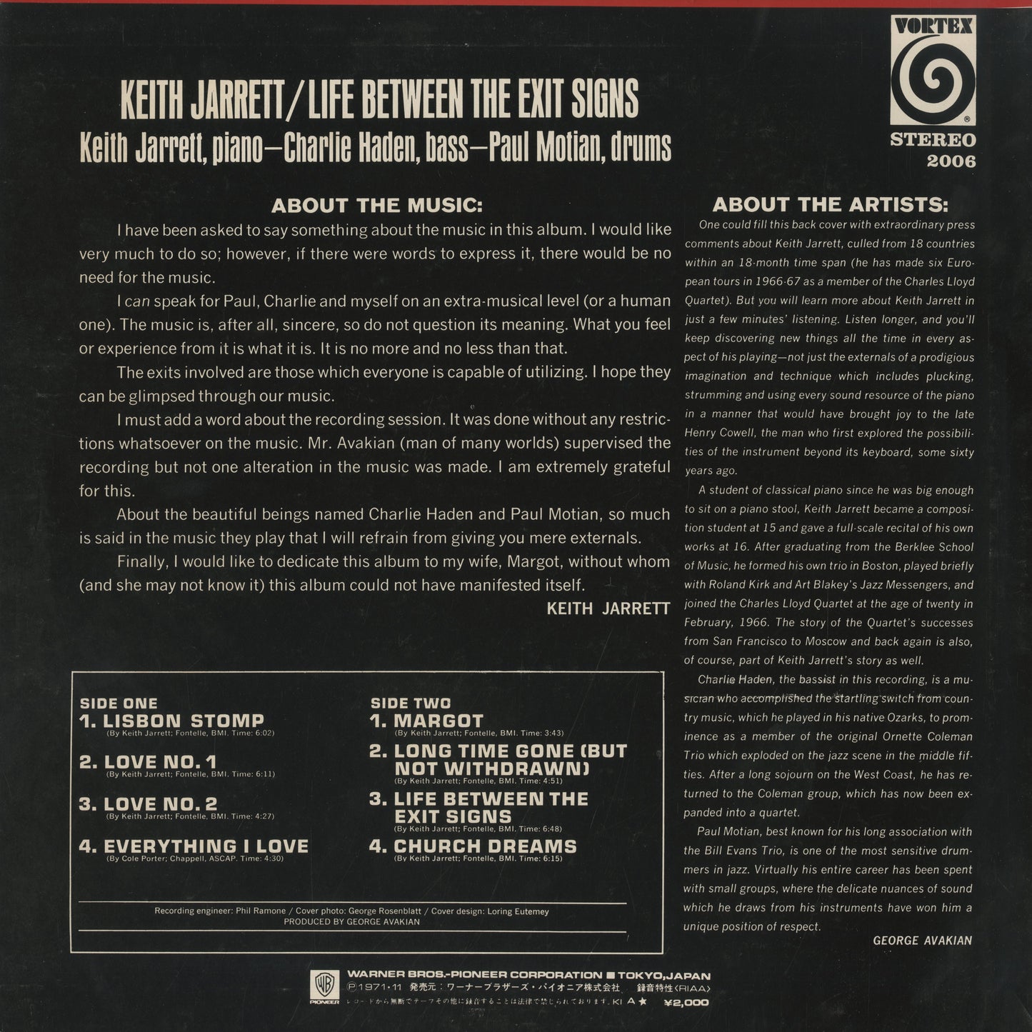 Keith Jarrett / キース・ジャレット / Life Between The Exit Signs (P-7559A)