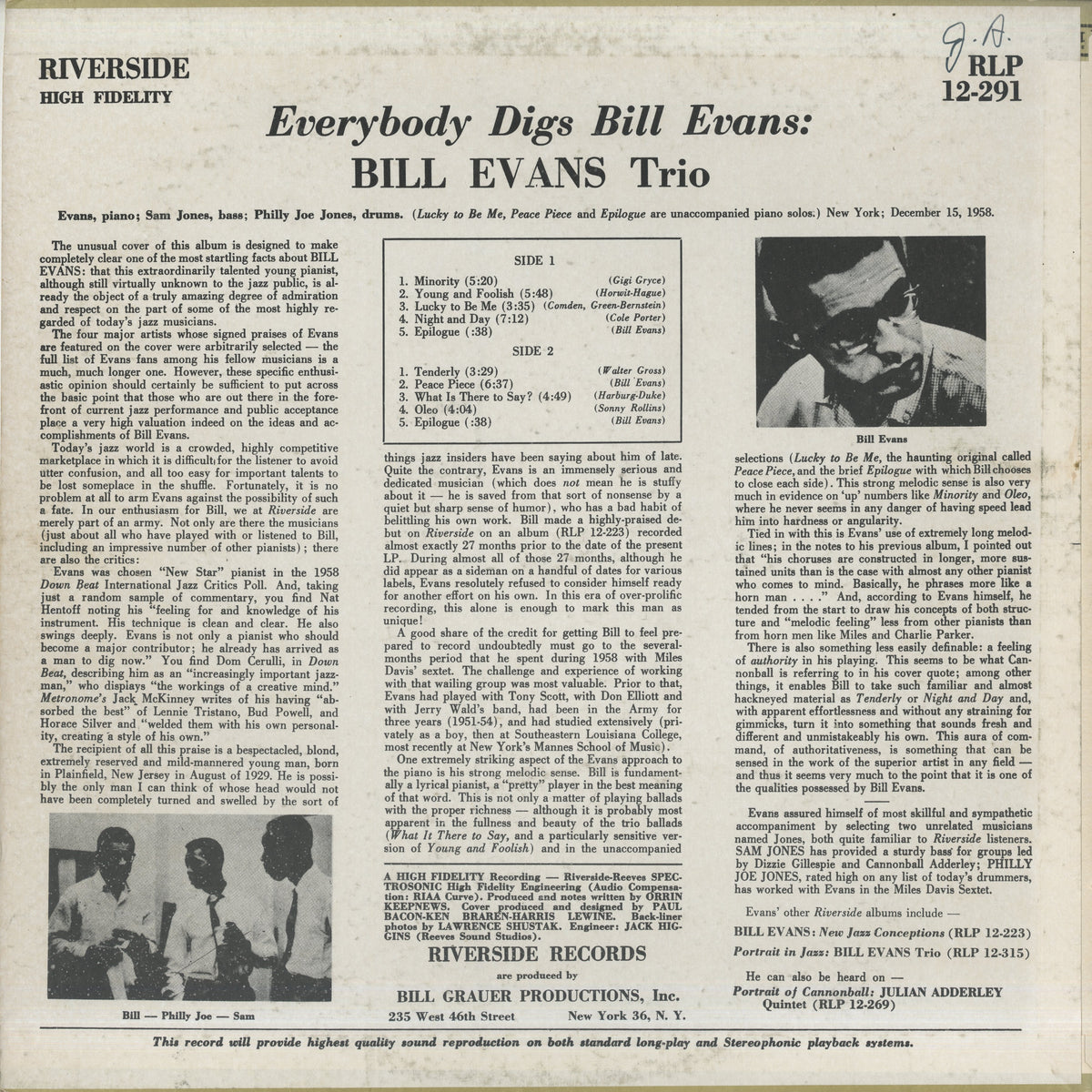 Bill Evans / ビル・エヴァンス / Everybody Digs (RLP 12-291)