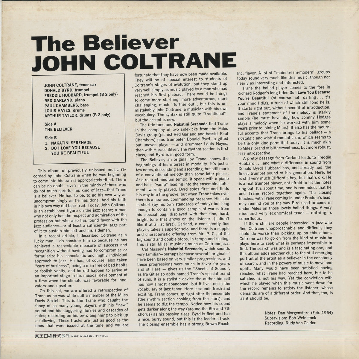 John Coltrane / ジョン・コルトレーン / The Believer (LPJ-70004)
