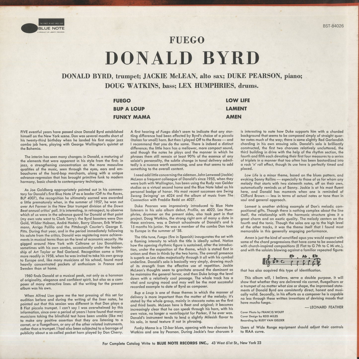 Donald Byrd / ドナルド・バード / Fuego (BST-84026)