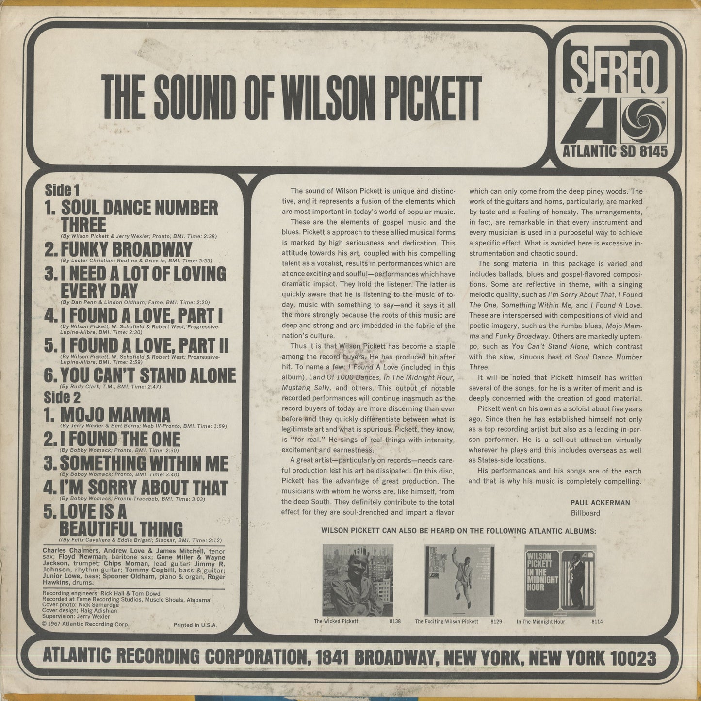 Wilson Pickett / ウィルソン・ピケット / The Sound Of Wilson Pickett (SD 8145)