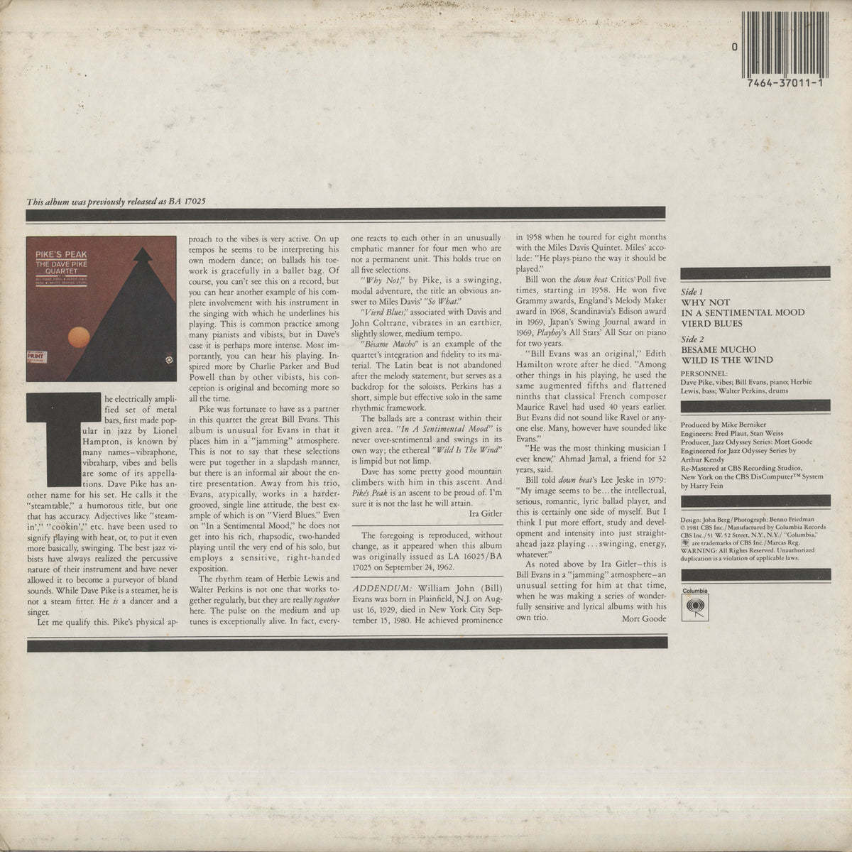 Dave Pike / デイヴ・パイク・カルテット / Pike's Peak (PC 37011)