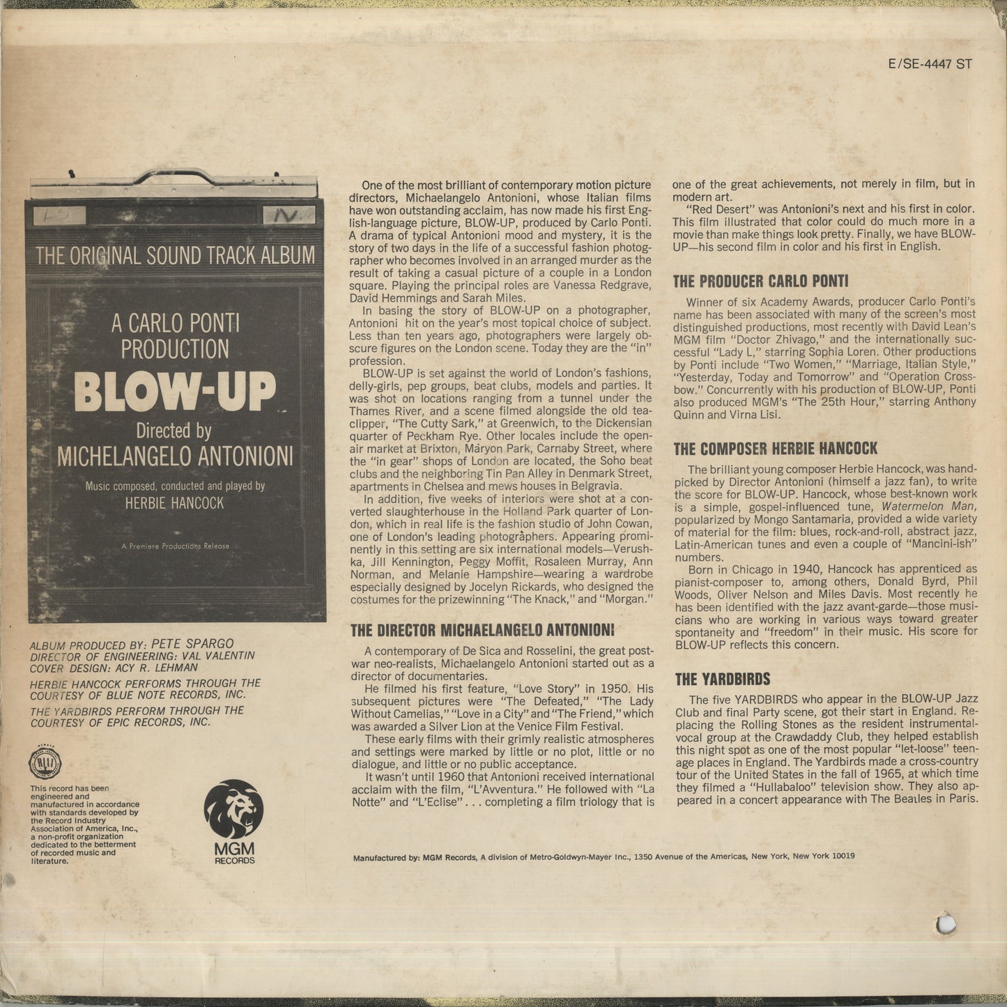 Herbie Hancock – Blow Up -OST (SE 4447ST) LP 1966 US MGM | 中古LP