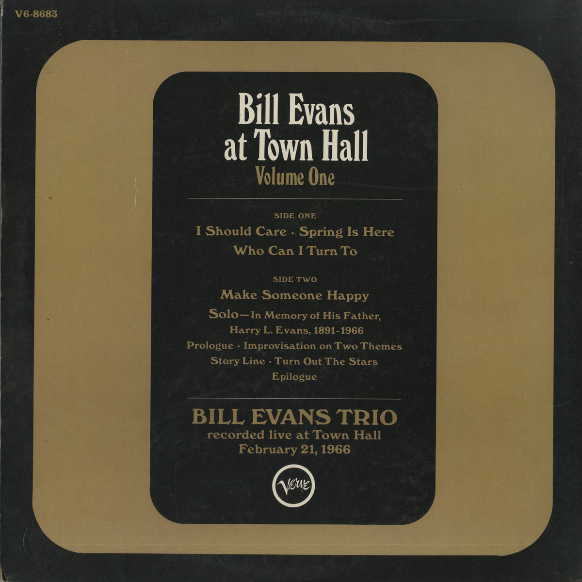 Bill Evans / ビル・エヴァンス / Bill Evans At Town Hall Volume One (V6-8683)