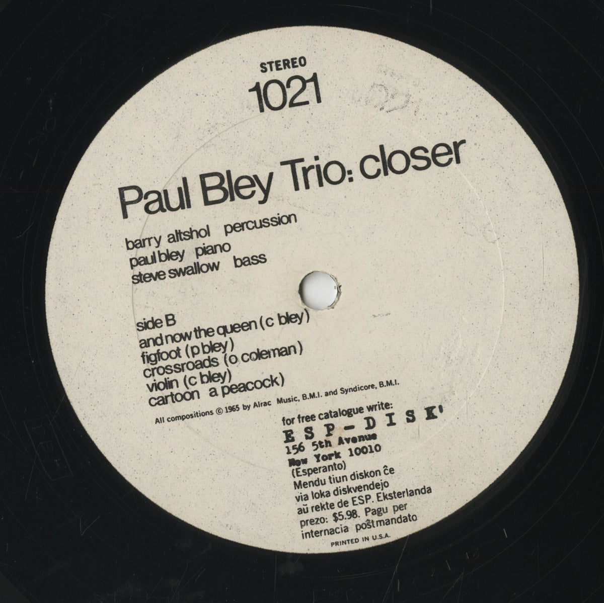 Paul Bley Trio / ポール・ブレイ・トリオ / Closer(1021)