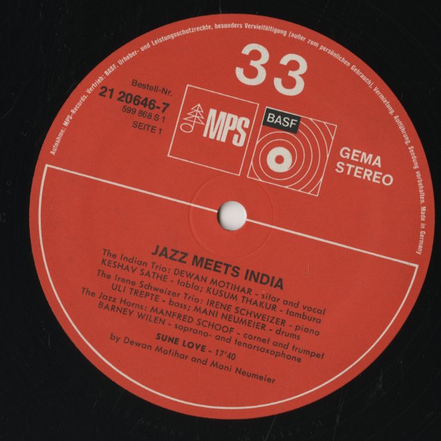 Dewan Motihar Trio, Irene Schweizer Trio, Manfred Schoof, Barney Wilen /  Jazz Meets India (21 20646-7)