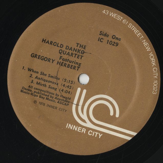 Harold Danko / ハロルド・ダンコ・カルテット / Featuring Gregory Herbert (IC1029)