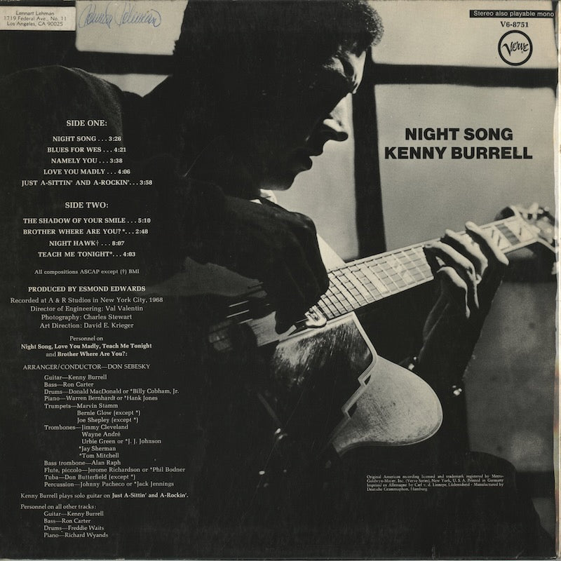 Kenny Burrell / ケニー・バレル / Night Song (V6-8751)