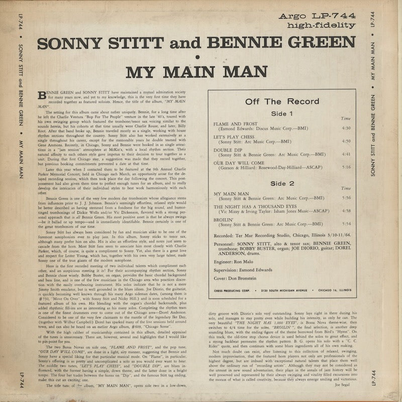 Sonny Stitt and Bennie Green / ソニー・スティット　ベニー・グリーン / May Main Man (LP744)