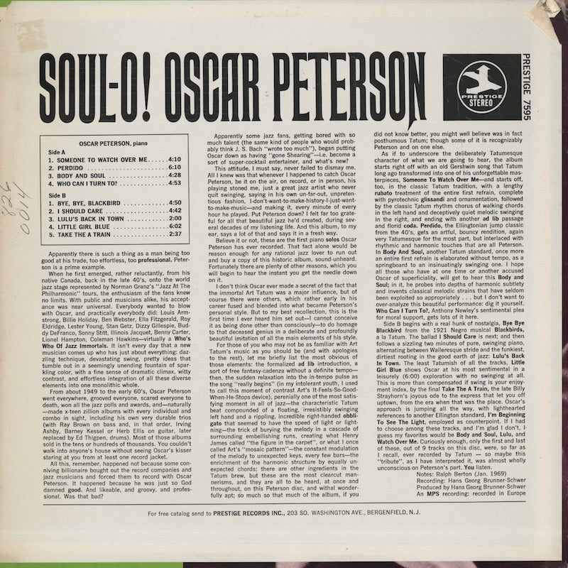 Oscar Peterson / オスカー・ピーターソン / Soul-O! ( PR 7595 )