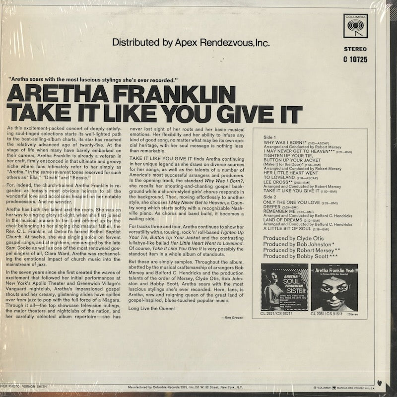 Aretha Franklin / アレサ・フランクリン / Take It Like You Give It (C10725)
