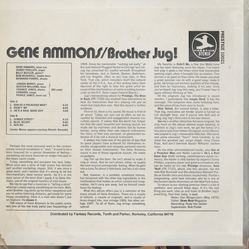 Gene Ammons / ジーン・アモンズ / Brother Jug! (PR 10021)