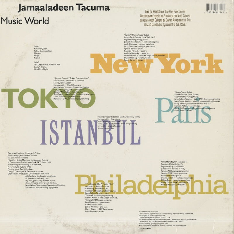 Jamaaladeen Tacuma / ジャマラディーン・タクマ / Music World (18-8613-1)