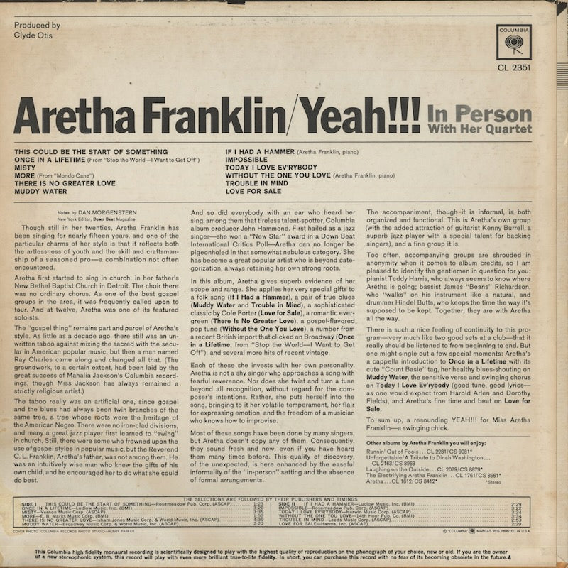 Aretha Franklin / アレサ・フランクリン / Yeah!!! (CL 2351)