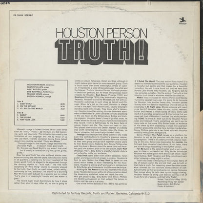 Houston Person / ヒューストン・パーソン / Truth! (PR10026)