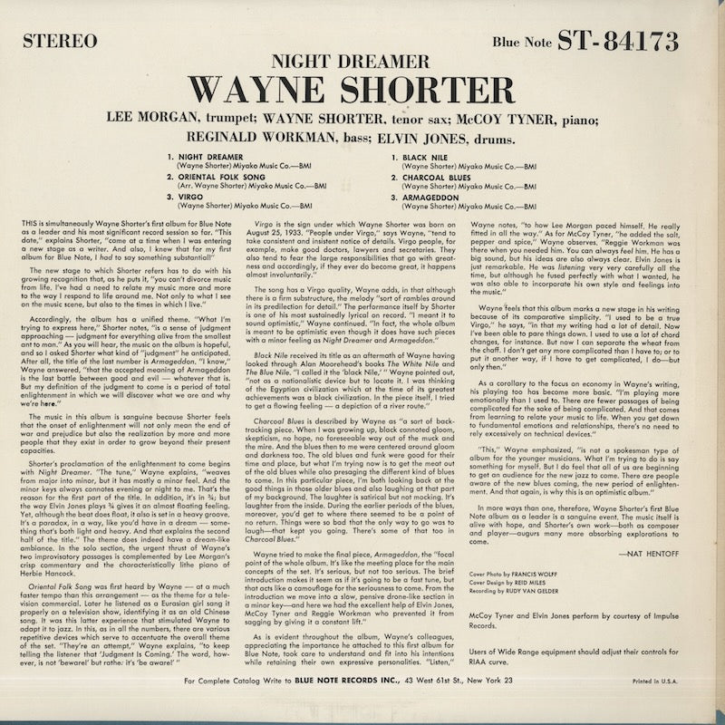 Wayne Shorter / ウェイン・ショーター / Night Dreamer (BST84173)