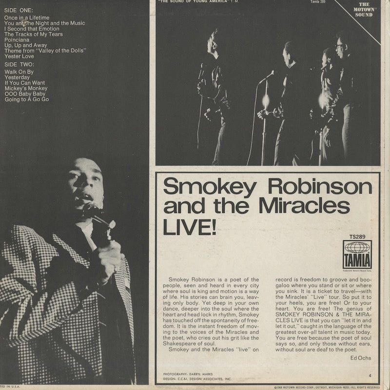 Smokey Robinson & The Miracles / スモーキー・ロビンソン＆ミラクルズ / LIVE! (TS 289)