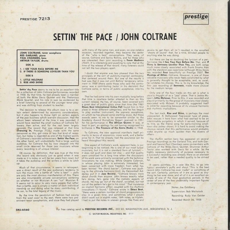John Coltrane / ジョン・コルトレーン / Settin' The Pace (SMJ6560)