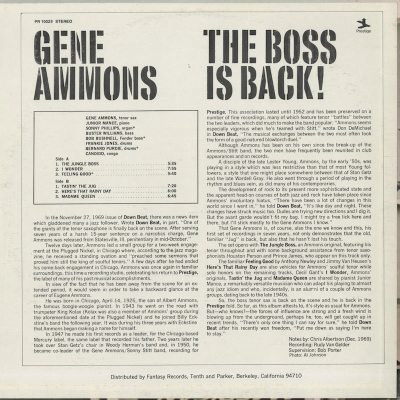 Gene Ammons / ジーン・エモンズ / The Boss Is Back! (PRT 10023)
