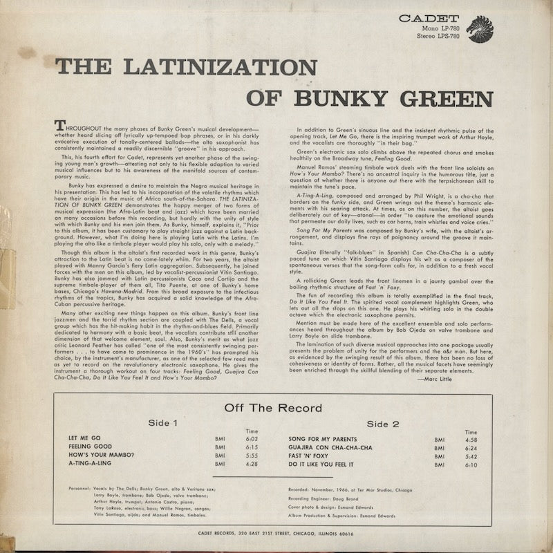 Bunky Green / バンキー・グリーン / The Latinization Of Bunky Green (LPS780) USオリジナル盤