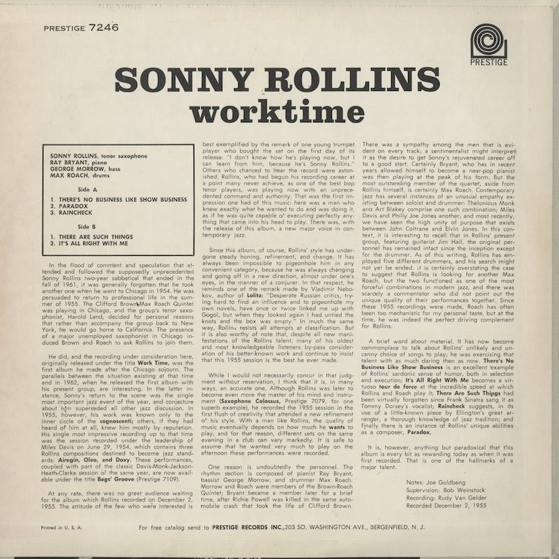 Sonny Rollins / ソニー・ロリンズ / Worktime (PRST7246)