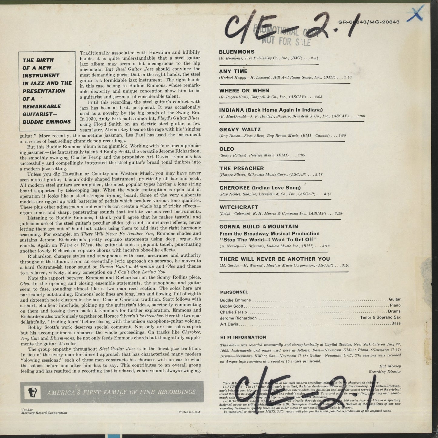 Buddie Emmons / バディ・エモンズ / Steel Guitar Jazz (MG20843)