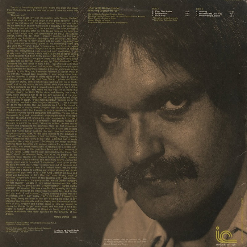 Harold Danko / ハロルド・ダンコ・カルテット / Featuring Gregory Herbert (IC1029)