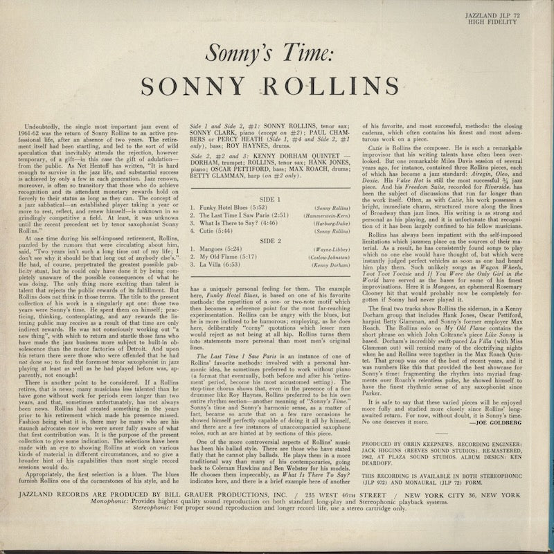 Sonny Rollins / ソニー・ロリンズ / Sonny's Time (JLP72)