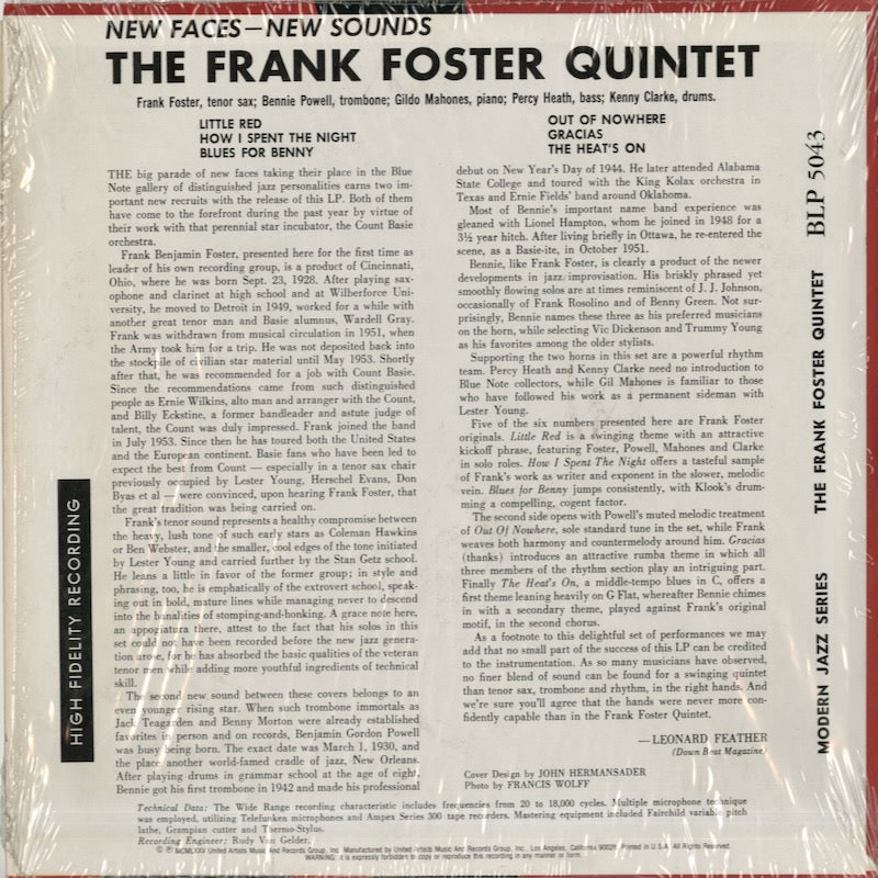Frank Foster / フランク・フォスター / New Faces – New Sounds: Here Comes Frank Foster (BLP5043)