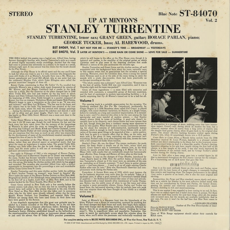 Stanley Turrentine / スタンリー・タレンタイン / Up At Minton's Vol.2 ( K18P-9240 )