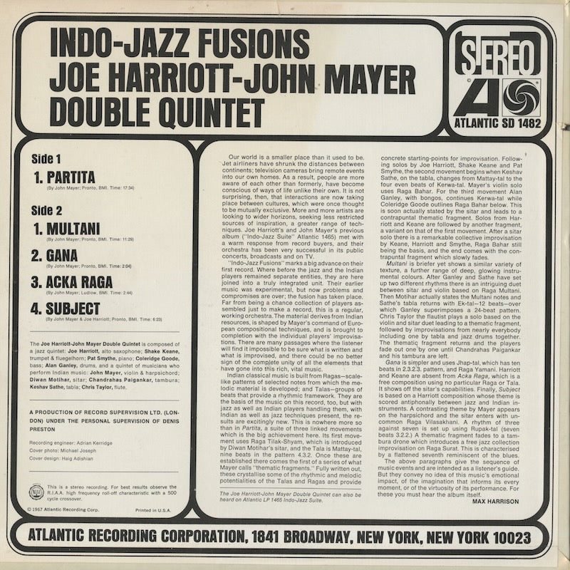 Joe Harriott - John Mayer Double Quintet / ジョー・ハリオット　ジョン・メイヤー / Indo Jazz Fusions - STEREO (SD1482)