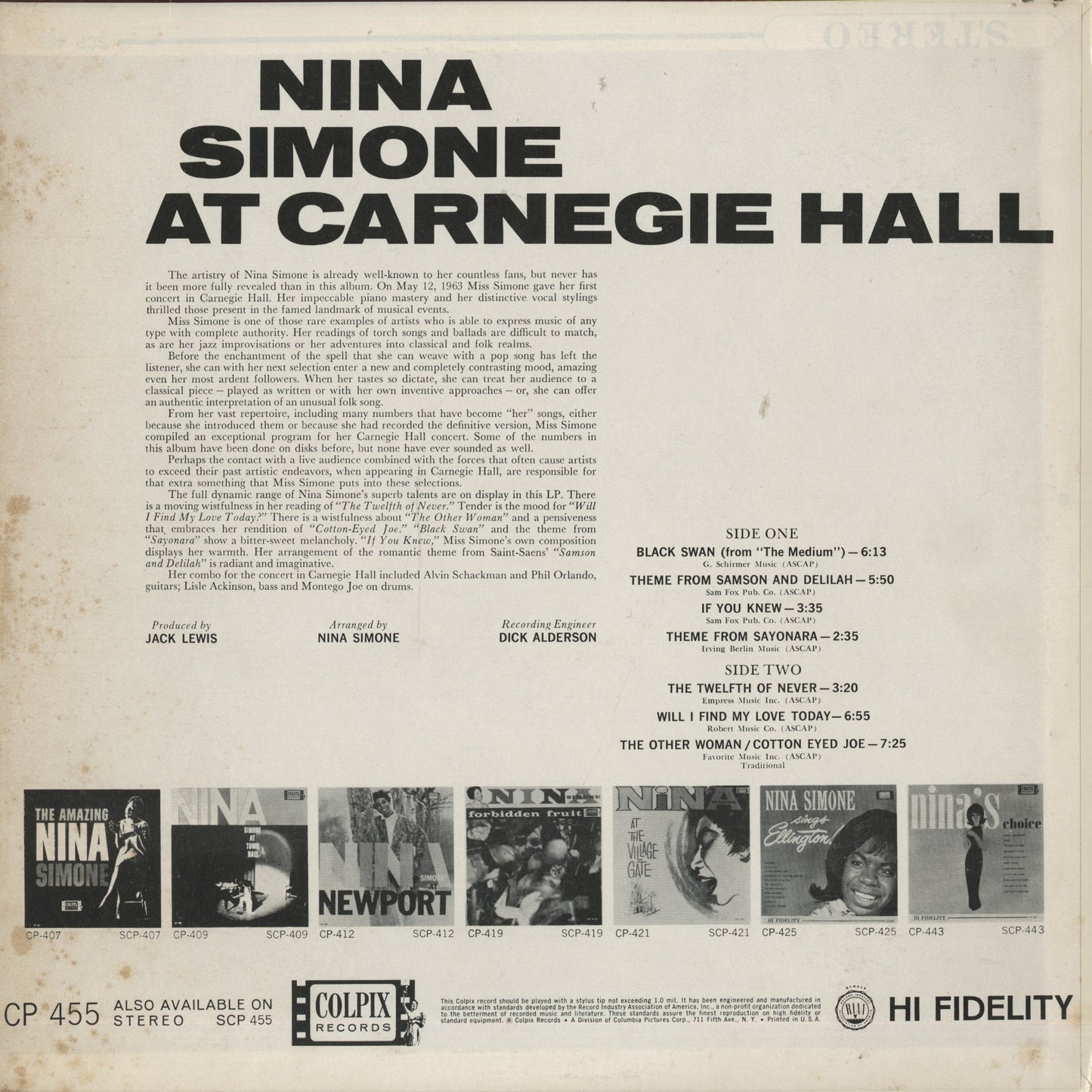 Nina Simone / ニーナ・シモン / At Carnegie Hall (CP 455)