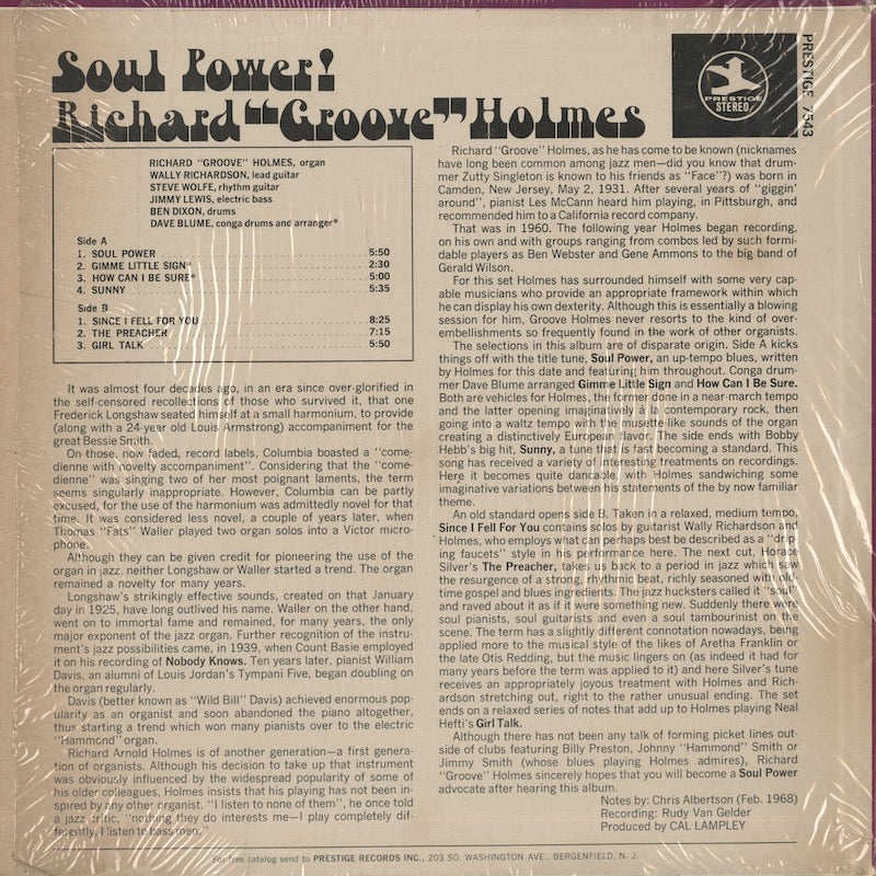 Richard Groove Holmes / リチャード・グルーヴ・ホルムズ / Soul Power! (PR7543)