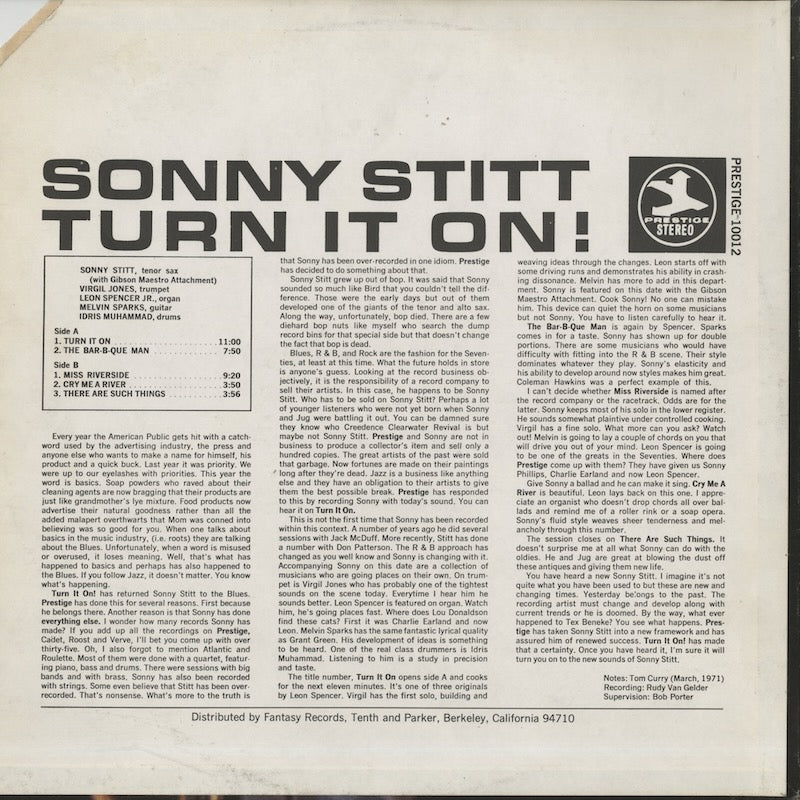 Sonny Stitt / ソニー・スティット / Turn It On! (PRST 10012)