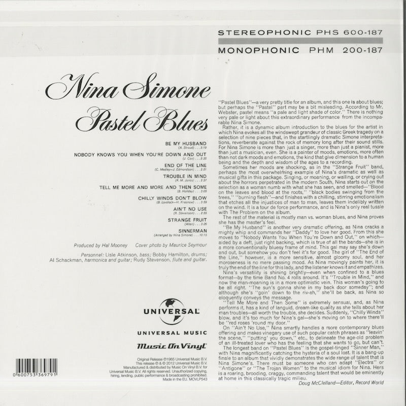 Nina Simone / ニナ・シモン / Pastel Blues - 180g Audiophile vinyl pressing (MOVLP-543)
