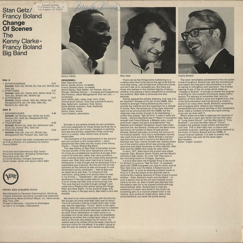 Stan Getz / The Kenny Clarke-Francy Boland Big Band / Change Of Scenes (2304 034)