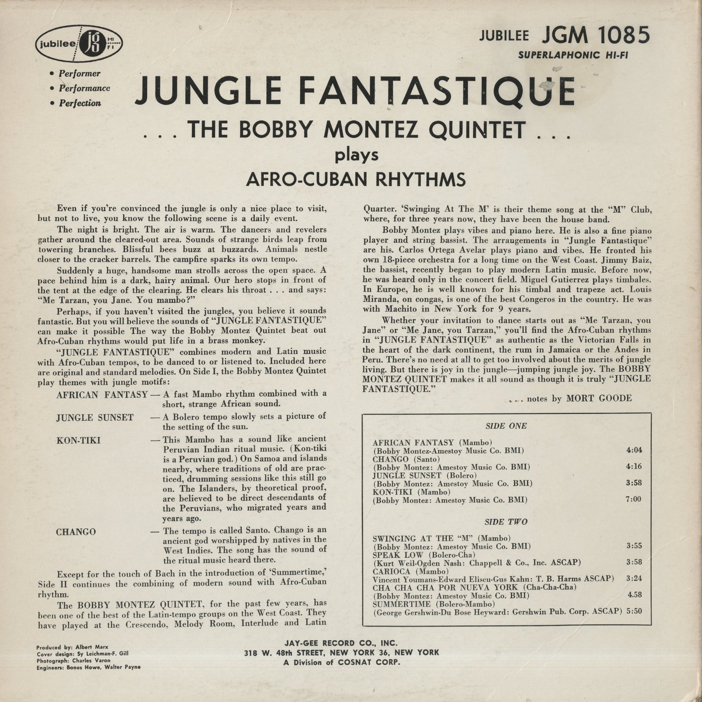 Bobby Montez / ボビー・モンテス / Jungle Fantastique (JGM1085)